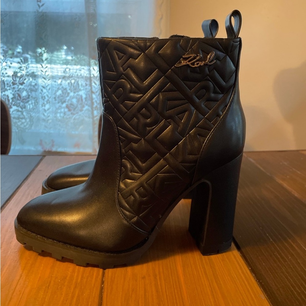 Karl Lagerfeld Black Embossed Heeled Boots